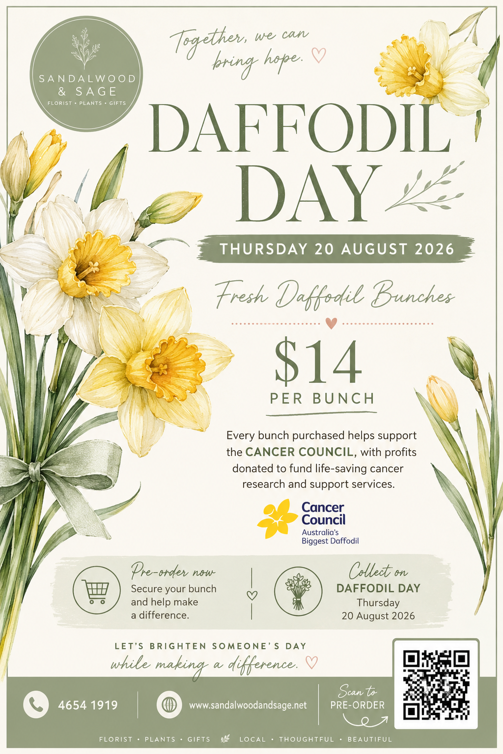 Daffodil day preorder - Profit to cancer council- collection only on 20th August 2026